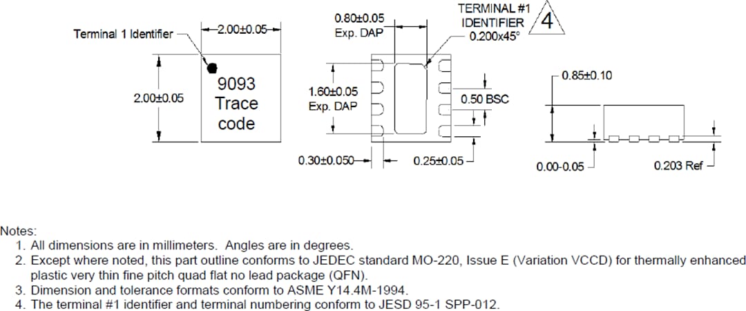 Mechanical Drawing - Qorvo TQL9093 Ultralow Noise Flat Gain LNA Mechanical Drawing - Qorvo TQL9093 Ultralow Noise Flat Gain LNA