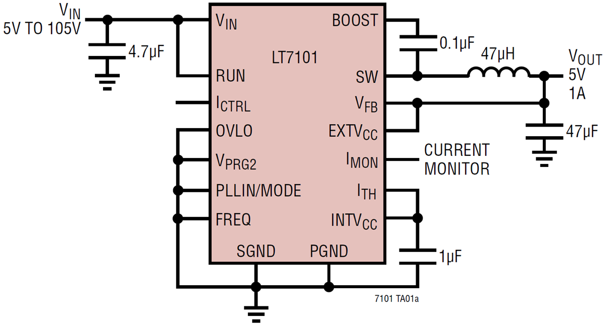 Application Circuit Diagram - Analog Devices Inc. LT7101 Synchronous Step-Down Regulator