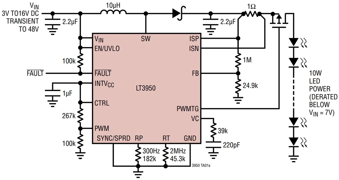Application Circuit Diagram - Analog Devices Inc. LT3950 60V 1.5A LED Driver