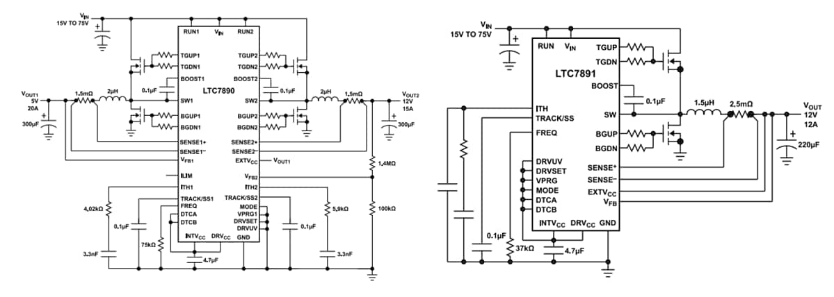 應用電路圖 - Analog Devices Inc. LTC7890/1 同步降壓控制器 應用電路圖 - Analog Devices Inc. LTC7890/1 同步降壓控制器