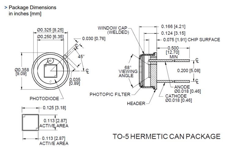 Mechanical Drawing - Advanced Photonix APX-Si0080E 8 x 8 Eye Response Detector
