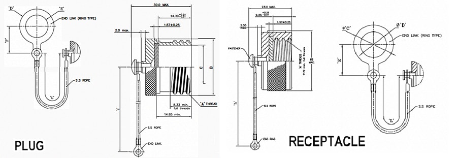 Mechanical Drawing - Amphenol PCD D38999 Dust Cap Composite Plugs & Receptacles