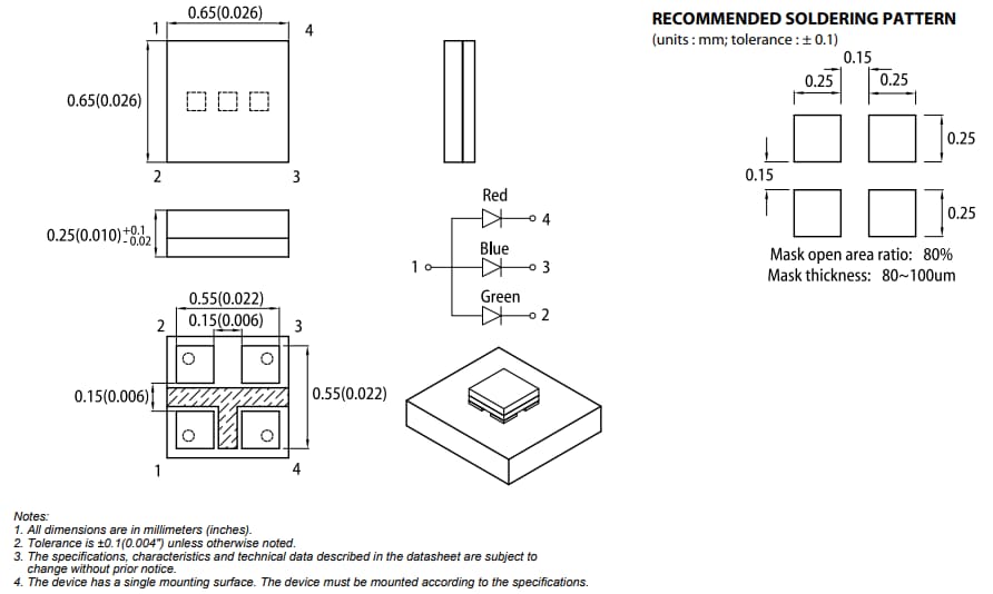 Mechanical Drawing - Kingbright APGF0607G32B33R23 LED