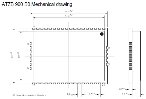 Atmel ZigBit ATZB-900-B0尺寸 Atmel ZigBit ATZB-900-B0 尺寸