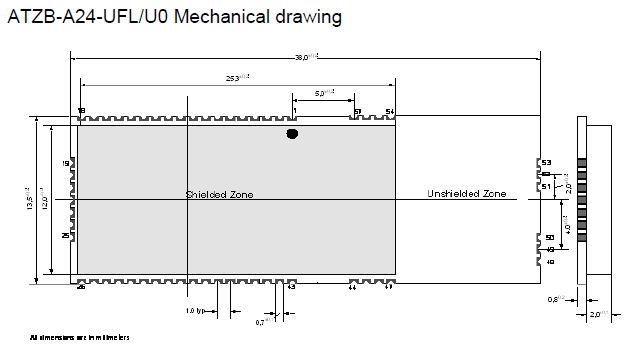 Atmel ZigBit ATZB-A24-UFL/U0尺寸 Atmel ZigBit ATZB-A24-UFL/U0尺寸